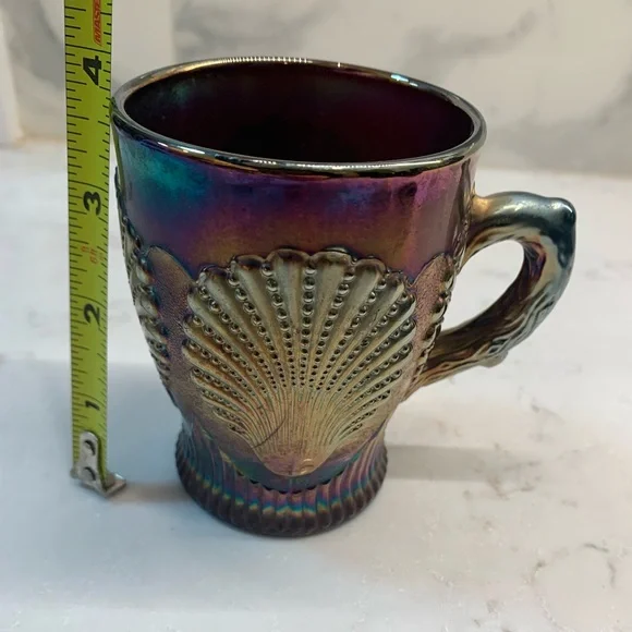 Vintage Dungan Iridescent Carnival Shell Design Glass Mug - Picture 7 of 9